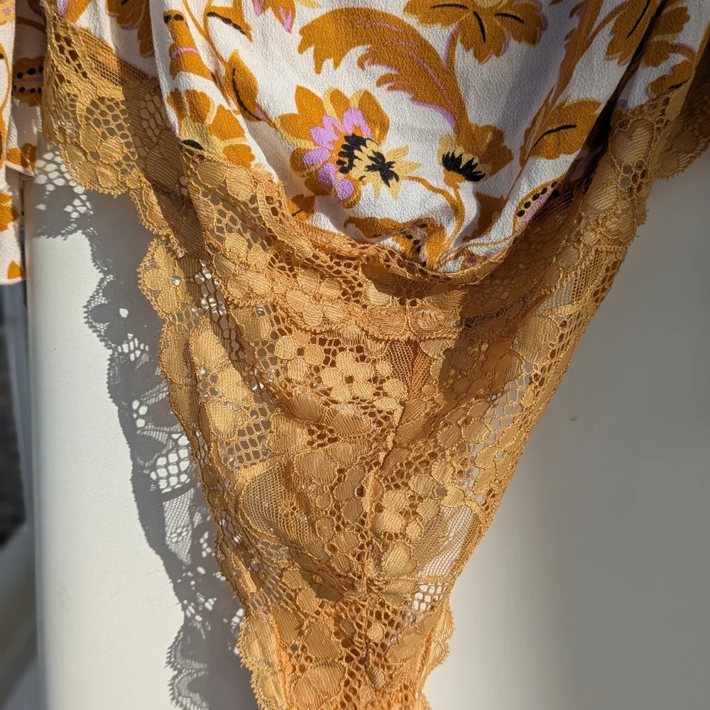 Free People | Intimately Blooming Borders Bodysuit Lace Medium Yellow Orange